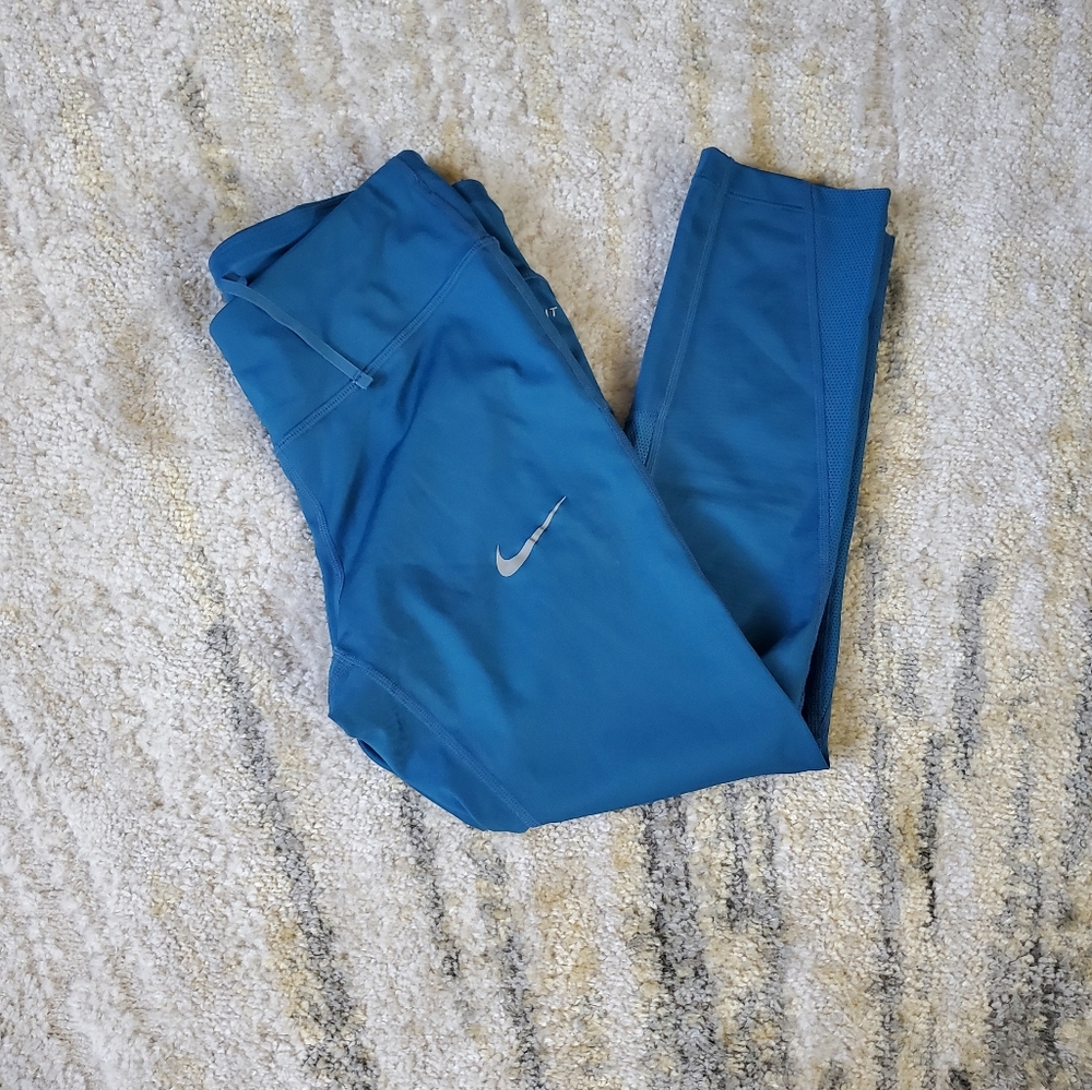 Nike Blue Athletic Leggings with Silver Swoosh